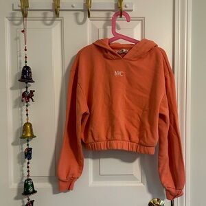 H&M Girls Cropped Pink Orange NYC Hoodie